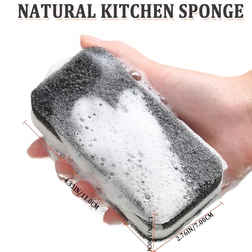 Image of Taeku Natural Kitchen Sponge, 6 Pack Heavy Duty Scrub Cellulose Sponge Premium Multifunction Eco Friendly Cleaning Sponges for Dishes (Black)