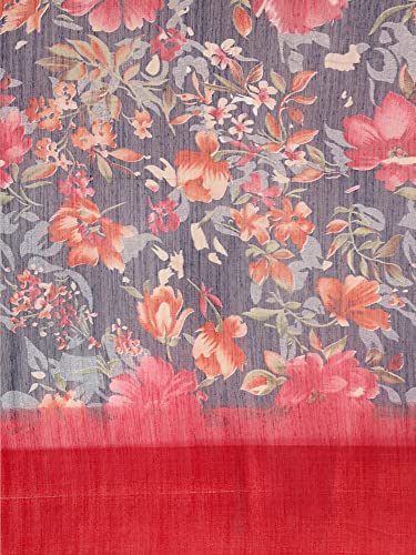 Image of AKHILAM Women's Printed Linen Zari Saree With Unstitched Blouse Piece (FF0BGBLT80001 Parent)