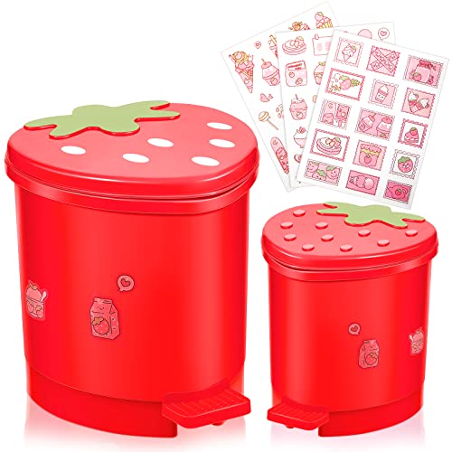 Tessco for you 2 Pieces Strawberry Desk Trash Can, Red