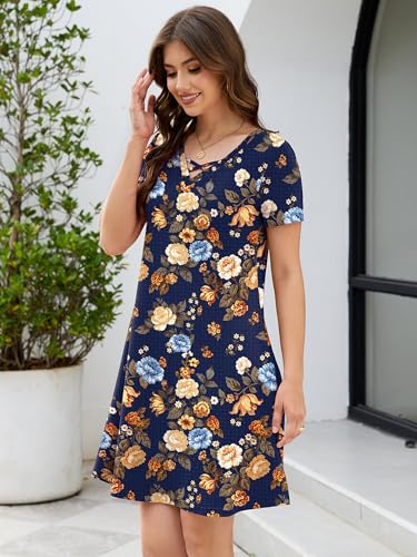 Image of KORSIS Women's Dresses Summer Casual T-Shirt Short Sleeve Criss Cross V Neck Swing Beach Vacation Sundress Dress with Pockets