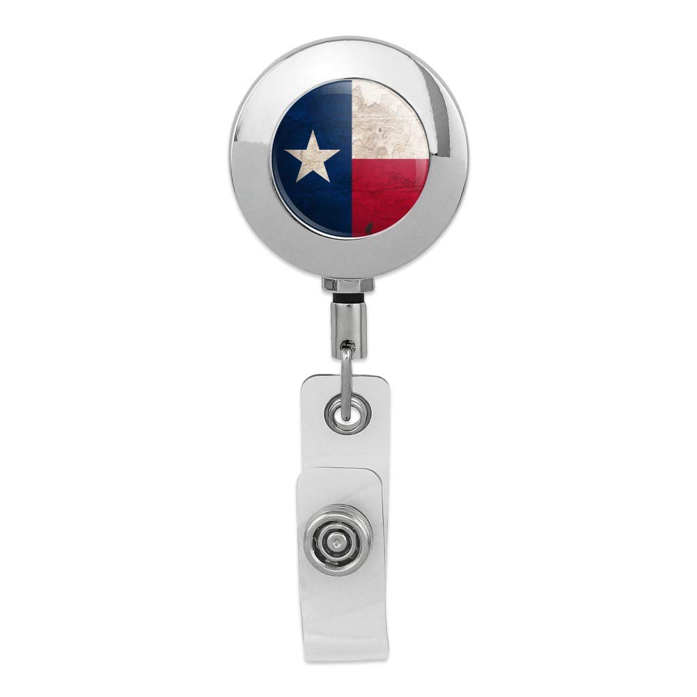 Rustic Texas State Flag Distressed USA Retractable Reel Premium Metal Chrome Badge ID Card Holder Clip