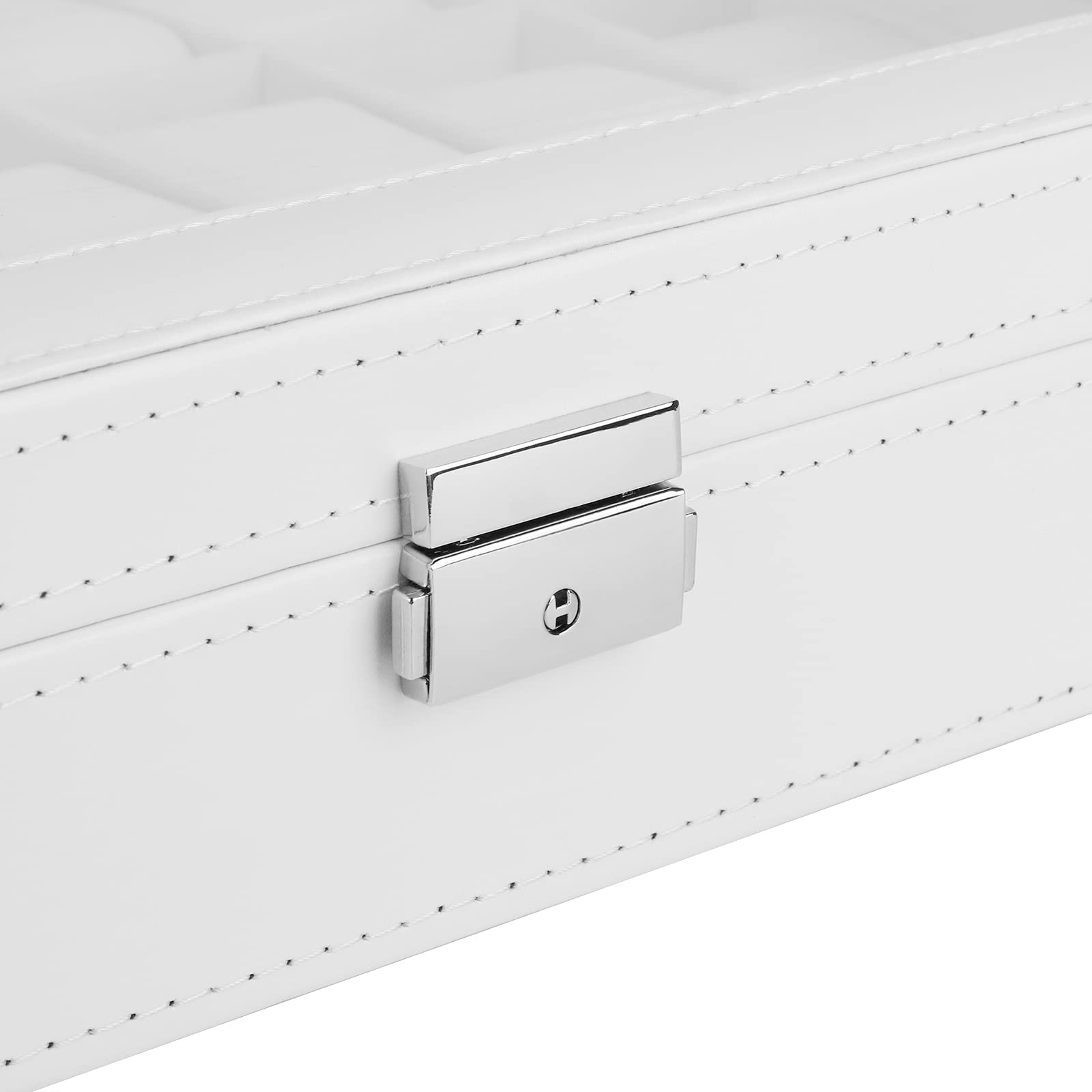 Caja de reloj, caja de reloj de piel con 24 ranuras con tapa acrílica grande, organizador de caja de reloj para hombre, color blanco