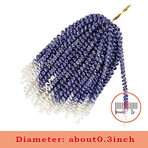 3 Pack Spring Twist Ombre Colors Crochet Braids Synthetic Braiding Hair Extensions Low Temperature Fiber (Purple&White) - Thumbnail 5