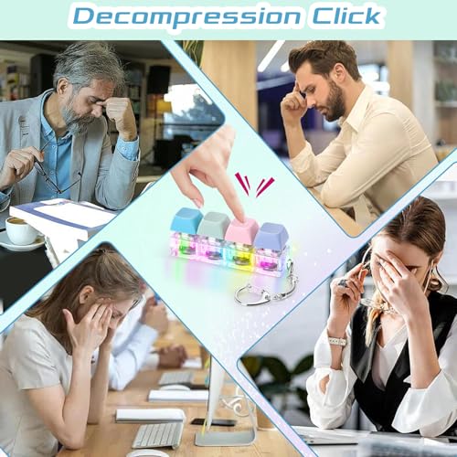 Image of Keyboard Fidget Toys Adults Fidget Keyboard Clicker with LED Light Keychain Sensory Toys for Anxiety Stress Relief (Macaron2, 4 in 1)