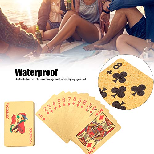 Pokerkarten mit Goldfolienprägung, komplettes Set 52+2, Standardgröße, flexibel, langlebig, wasserdicht, tragbare Strand-Aufbewahrungsbox, – Bild 6