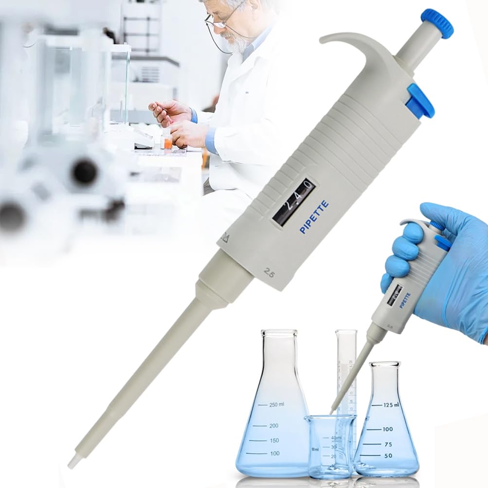 Pipette, manuelle einkanalige einstellbare Labo-Ory-Pipetten, 0,1 bis 2,5 µl einstellbar, manuelles variables Volumen, Einzelkanalpipetten, LCD-Labor-Mikropipette, für präzise Probenahme im Labor