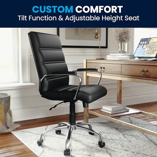 Flash Furniture GO-2286M-BK-GG Whitney Mid-Back Desk Chair - Black Leathersoft Executive Swivel Office Chair With Chrome Frame thumb #7