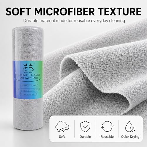 Image of AM Safe-X Microfiber Cleaning Cloth Roll 20Pcs | 10X Cheaper Than Paper Kitchen Towel Roll | Ultra Absorbent Lint Free Washable & Reusable Cleaning Towels for Kitchen 4000 Times Multi-Purpos Cleaning