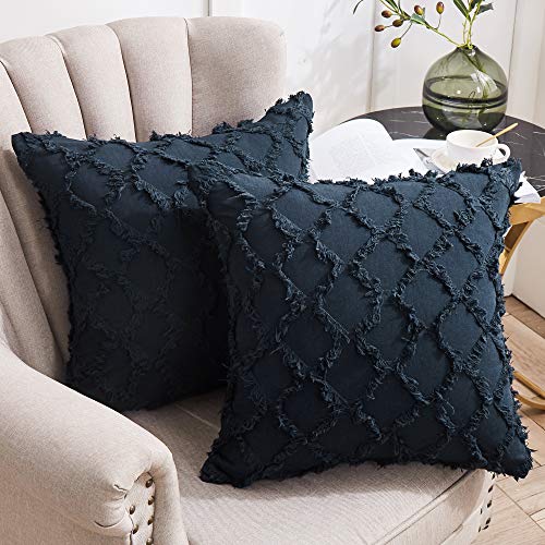 Longhui bedding Navy Throw Pillow Covers for Sofa, Couch, Bedroom, Family Room  Set of 2 Decorative Pillows 18 x 18 Inches Cotton Linen Cushion Covers, No Inserts