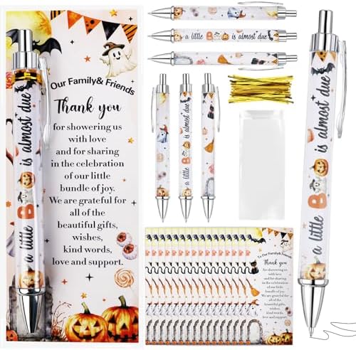 30sets Halloween Baby Shower Ballpoint Pens Bulk Orange Black A Little Boo Is Almost Due Ballpoint Pen Party Favor Halloween Baby Shower Thank You Cards for Office Home Decor Gift Souvenir image 5