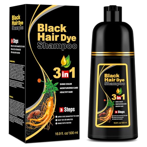 Black Hair Dye Shampoo, Champú Tinte Cabello Negro 3 en 1 para Hombre y Mujer, Champú Tinte Contra las Canas (500 ml)