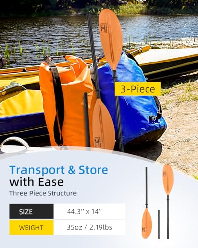OCEANBROAD Adjustable Carbon Fiber Kayak Paddle 86in/220cm to 94in/240cm Kayaking Oar with Paddle Leash 1 Paddle, Orange - Thumbnail 7