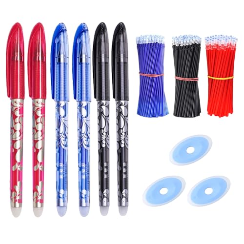Vulcyxa 66 Pièces Recharge Stylo Effacables, Cartouche Stylo Effaçable 0.5mm, Compatibles Stylos Ball, Idéal pour École et Bureau, Kit Complet avec Stylos Noir, Bleu, Rouge et Gommes - Écriture Lisse