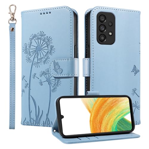 Trugox Wallet Case for Samsung Galaxy A33 5G Phone Case Leather Dandelion with Credit Card Holder Purse Kickstand Folio Book Folding Flip Case Cover Women Shockproof - Azure