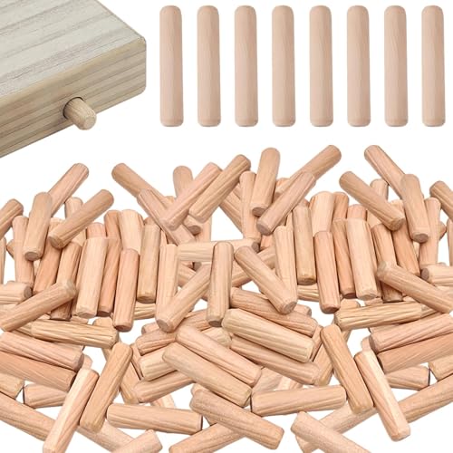 300 Stücke Holzdübel, Holzdübel sortiert 6mm Dübel Holz Holzübelstifte Rillendübel Runde für Möbel, Professioneller Schreiner, Heimwerker, Bastelprojekt, Tür, Holzarbeit