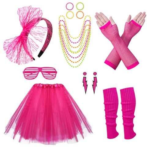 80s Costumes for Women Accessories Set with Fishnet Gloves Leg Warmers Tutu Skirts Retro for Theme Party（A-Pink，One Size）