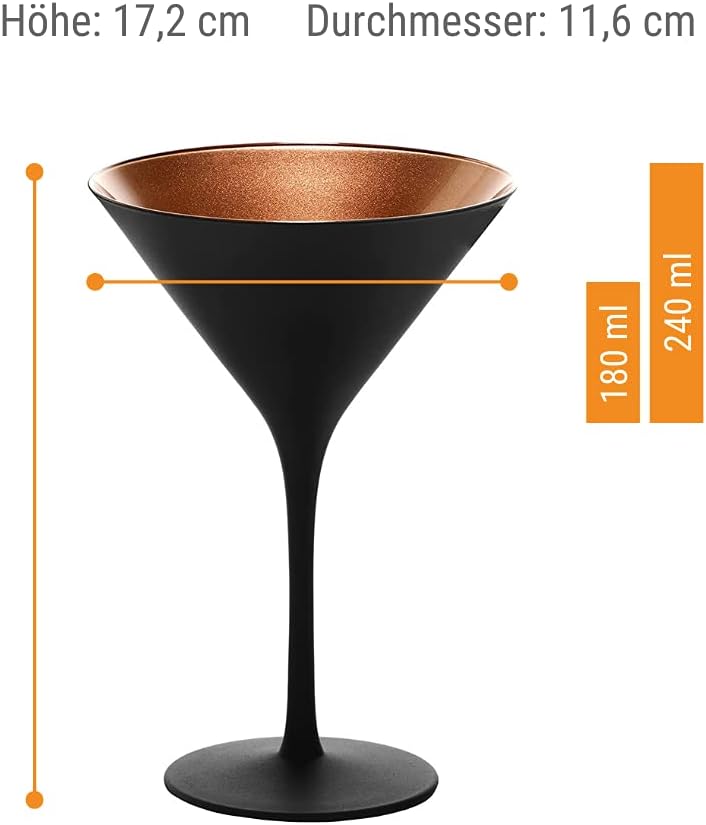 Stölzle Lausitz Elements Cocktail Glasses Black/Bronze Set of 6 – 8 oz Elegant Crystal Martini Glasses for Manhattan & More – Durable, Dishwasher-Safe & Shock-Resistant – German Craftsmanship