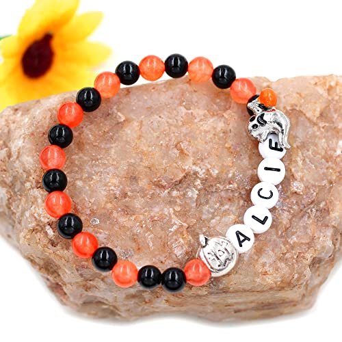 Image of Uloveido Black Orange Jade Charms Halloween Bracelets All Saints' Gift - DIY Customized Name Beaded Bracelet