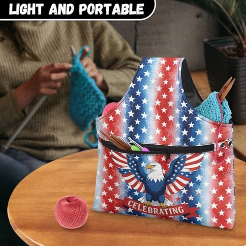 Image of ZUXONGSY Patriotic Eagle Yarn Bag America250 Knitting Tote Bag Cookies Yarn Tote Yarn Organizers and Storage for Women Knitting Yarn Storage Bag Organizer