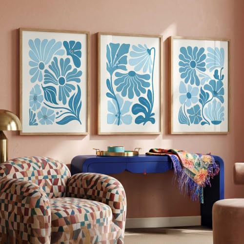 Image of kotart Aesthetic Boho Floral Painting Wall Art Home Decoration | Abstract Floral Aesthetic Paintings With Frame For Living Room Bed Room Hotel Wall Decor Digital Reprint Set of 3 (10X13 inch)