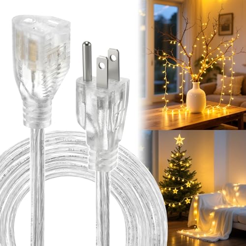 Alphatool 3 Prong Clear Extension Cord - 10 FT Male to Female Invisible Indoor Power Cable, UL-Certified, 2 x 18 AWG 250V 6A