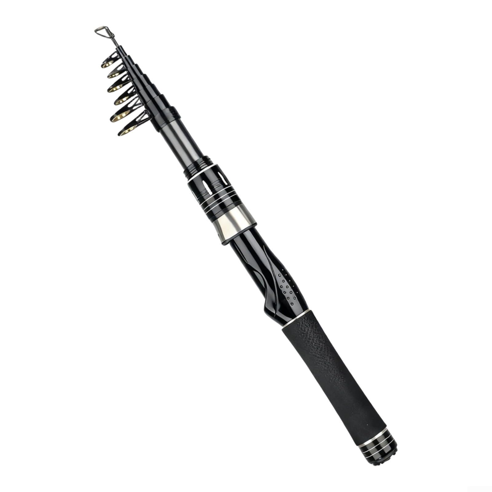 Caña de pescar telescópica ultraligera de carbono de 1,5 a 2,4 m con anillo guía de cerámica y agarre de espuma para fundición en orilla, color negro