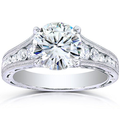 Kobelli Round-cut Moissanite & Channel Engagement Ring 14k White Gold, Size 7