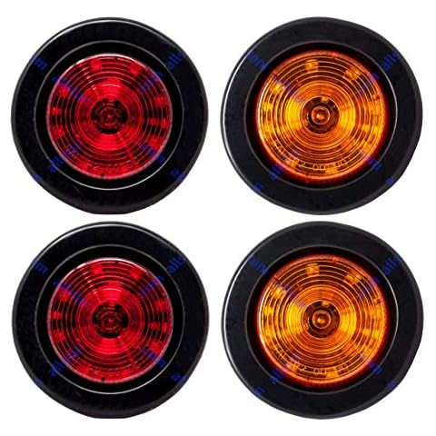 All Star Truck Parts] 2x Amber + 2x Red 2.5" 12 Led Round Side Marker Clearance Lights Grommet Flush Mount, Sealed Truck Trailer with Reflex Lens, IP67 Waterproof- Super Bright DOT SAE P2 FMVSS 180 Cover