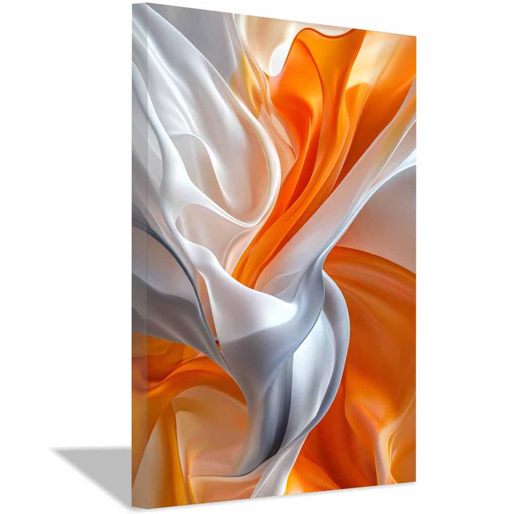 QUSAAOU Muralo Orange Silber Fließende Seide Stoff Modern Leinwandbild Abstraktion-Motiv- Bild FüR Wohnzimmer, Schlafzimmer, BüRo, Restaurant-Wandbild Wanddeko Modern(Orange)-70x100cm Ungerahmt
