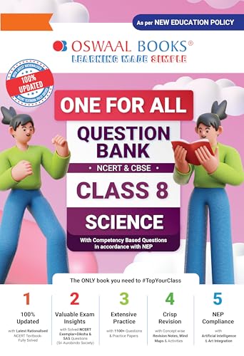 Image of Oswaal One For All Question Bank NCERT & CBSE, Class-8 Science Hardcover Book (For Exam)