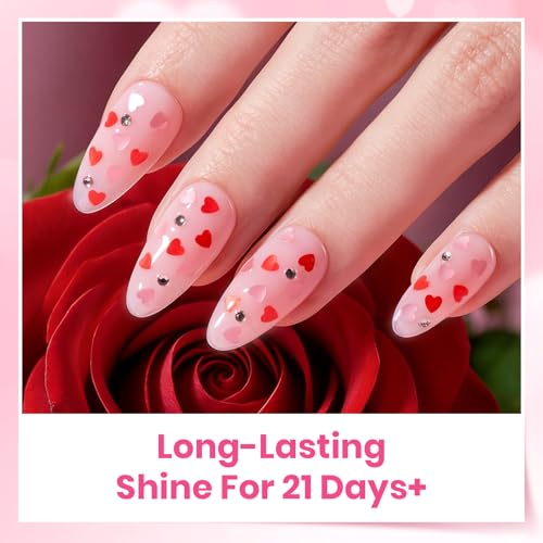 Image of Beetles Heart Gel Top Coat 15ml - Hema Free Glitter Shine No Wipe Top Coat Long-Lasting for Gel Polish, Pink Heart Sparkle Soak Off UV LED Gift for Women
