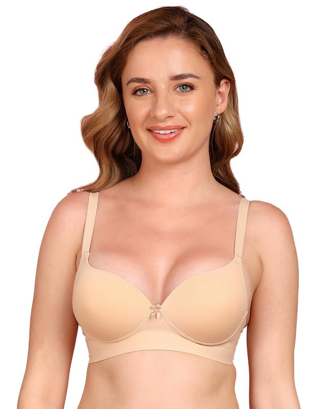 Image of Tweens Cotton Bonded Seamless Maximiser Bra | 3 /4th Coverage | Push-Up Level 1 | Elastic-Free Comfort | Wire-Free | Side Wings with Gripper | Adjustable Straps | Pack of 1 |