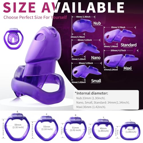 Image of HTV5 Resin Chastity Cage, 5 Wide Comfort Rings Click&Lock Lock for Men, Adult Sex Toy (Purple, Maxi)