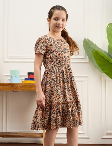 Image of Amazon Brand - Symbol Girls Fit and Flare Printed Rayon Dress | Age 6-14 Years