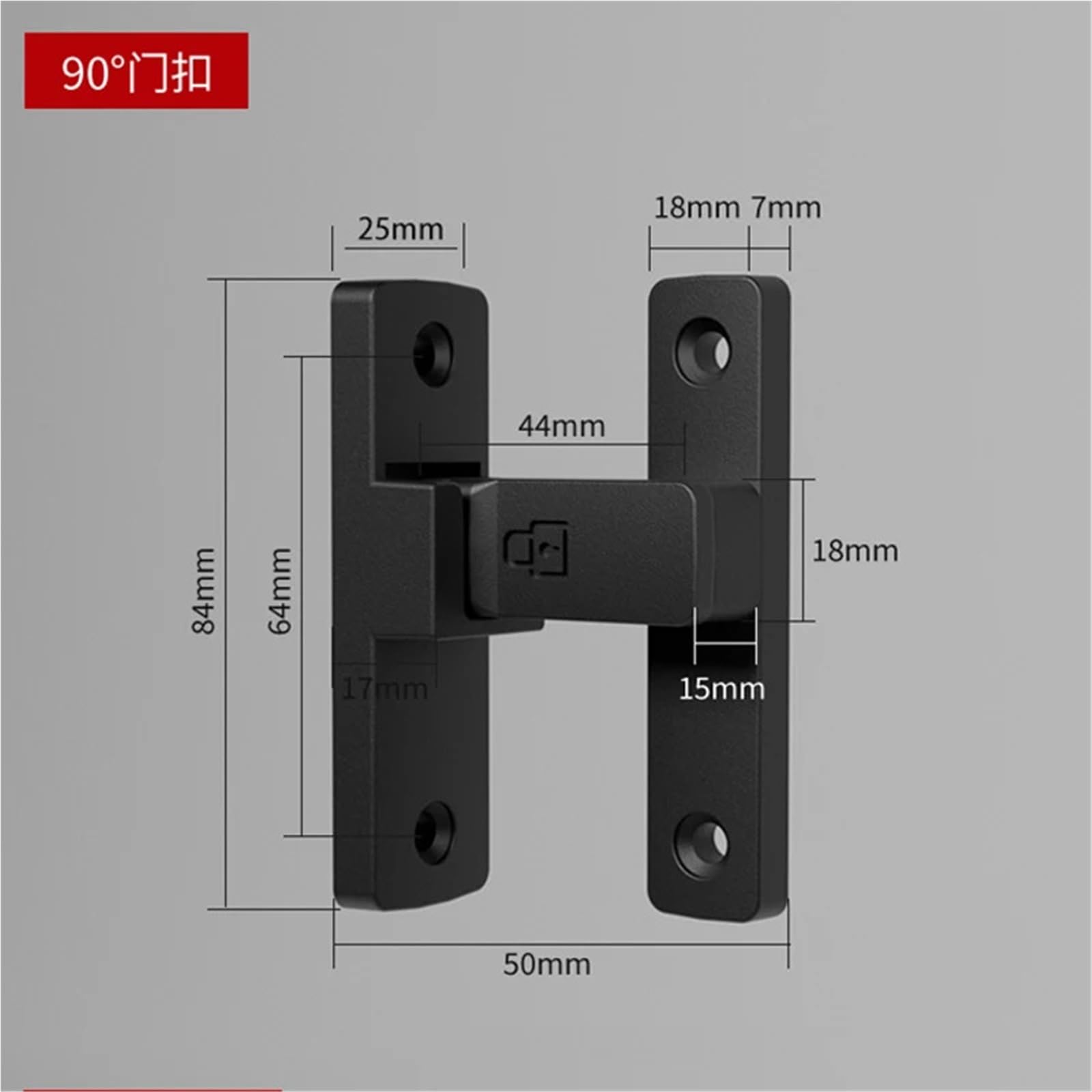 Pestillo de seguridad for puerta de interior sin perforación, cerradura de puerta corrediza de baño con hebilla, cierre a presión, estilo antiguo, for montaje en superficie, 1 unidad(90-Gray)
