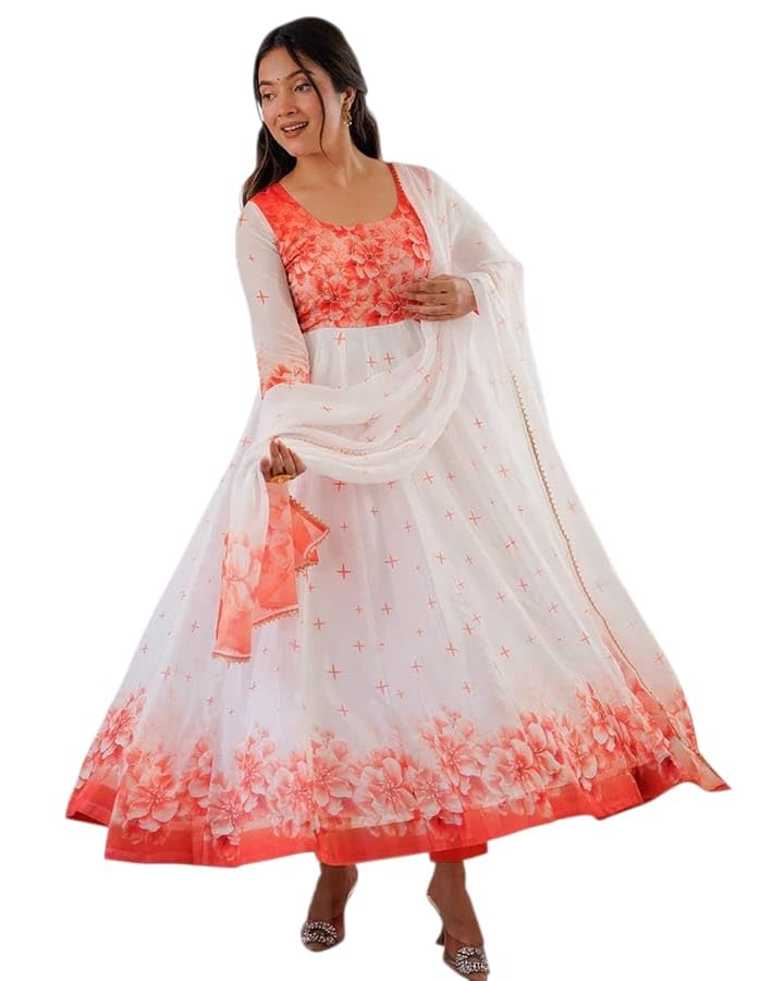 Image of KD Women's Anarkali Floral Printed Kurta Pent Set with Dupatta Anarkali Kurta for Women | Kurta Set | Ethnic Set | Dupatta Set