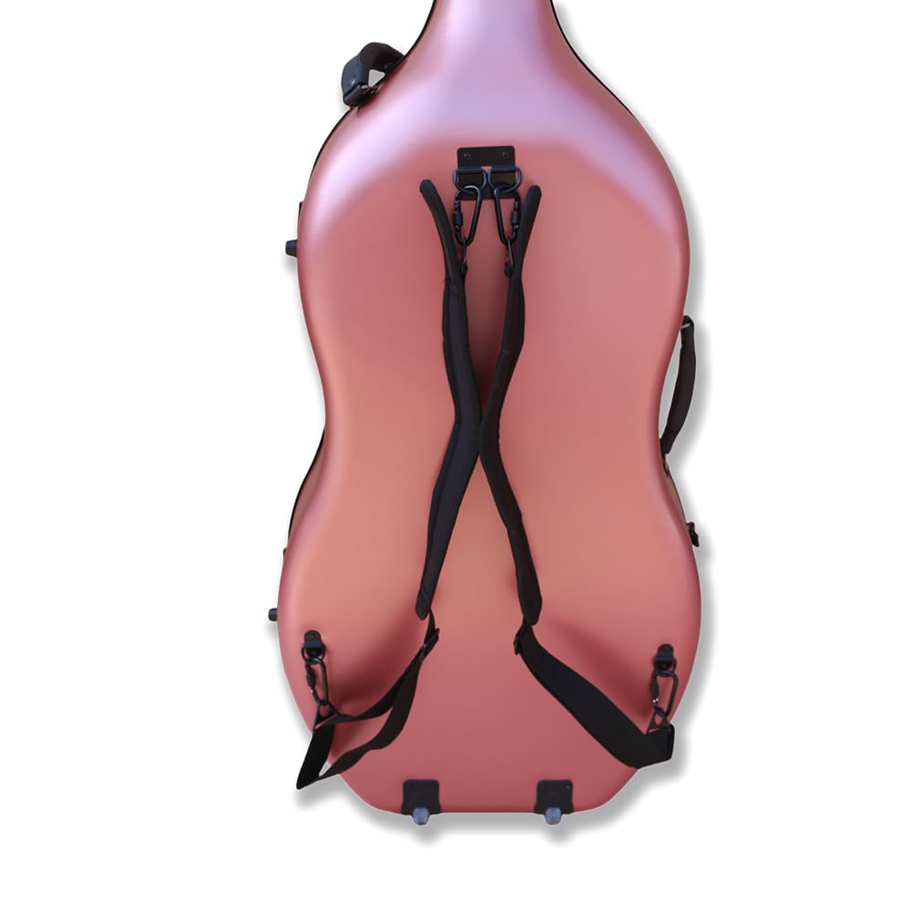 Yinfente Custodia per violoncello in fibra di carbonio 4/4, manico incorporato, ruota, cinturino posteriore, portatile, custodia rigida per violoncello, leggera, impermeabile, oro rosa