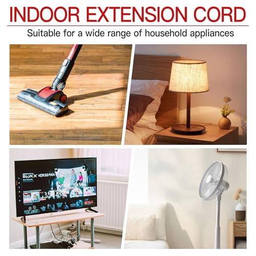 Image of 18 /3 Indoor Extension Cord 6 FT, Black Extension Cord Flexible & Durable, 3 Prong Power Cable, Suitable for Home and Office, 10 Amp 1250 Watt 125VAC 18AWG, ETL Listed