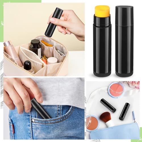 100 Pcs 5.5ml Bulk Empty Lip Balm Tubes Refillable Plastic Lip Gloss Container Travel Lipstick Tubes Holder For DIY Homemade Lip Balm (Black)4