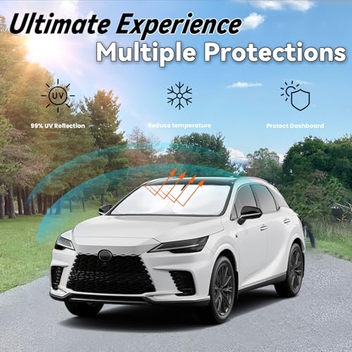 Image of Windshield Sun Shade for Lexus RX 2010-2015, 2023-2024 RX Sunshade | Fit RX350 /RX350h /RX450h /RX500h Car Front Window SunShade, 240T Sun Visor Protector Blocks UV Rays Heat Sun Shield Accessories