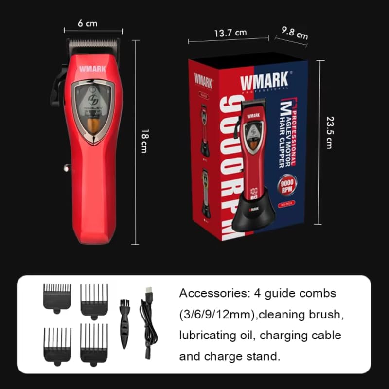 Image of WMARK NG-9010 Professional Zero Gapped Hair Clipper Self Sharpening Blade 10000 RPM Maglev Motor charging stand 4 Guide Comb Taper Lever Adjustments for close cut trimming for men, Model 39