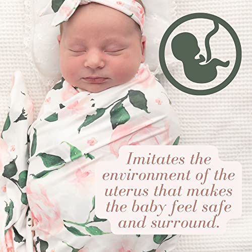 Vollmic Newborn Baby Girl Receiving Blanket Swaddle Blanket Stretchy Knit Swaddle Set With Matching Headband (Light Pink) #TOP4