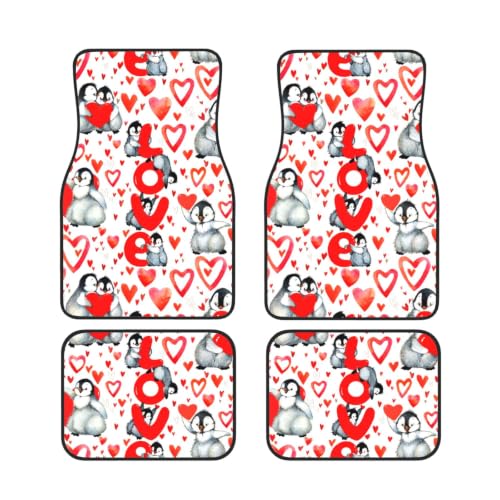 Alfombrillas de coche con pingüinos de San Valentín juego de 4 piezas en neopreno antideslizante