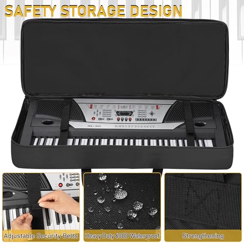 Image of 88 key Keyboard Case (Size:54 inchx7 inchx13.5 inch), Keyboard Gig Bag Case with Adjustable Straps and 6-Pocket for Keyboard Accessaries, 88 key Electric Piano Keyboard Gig Bag