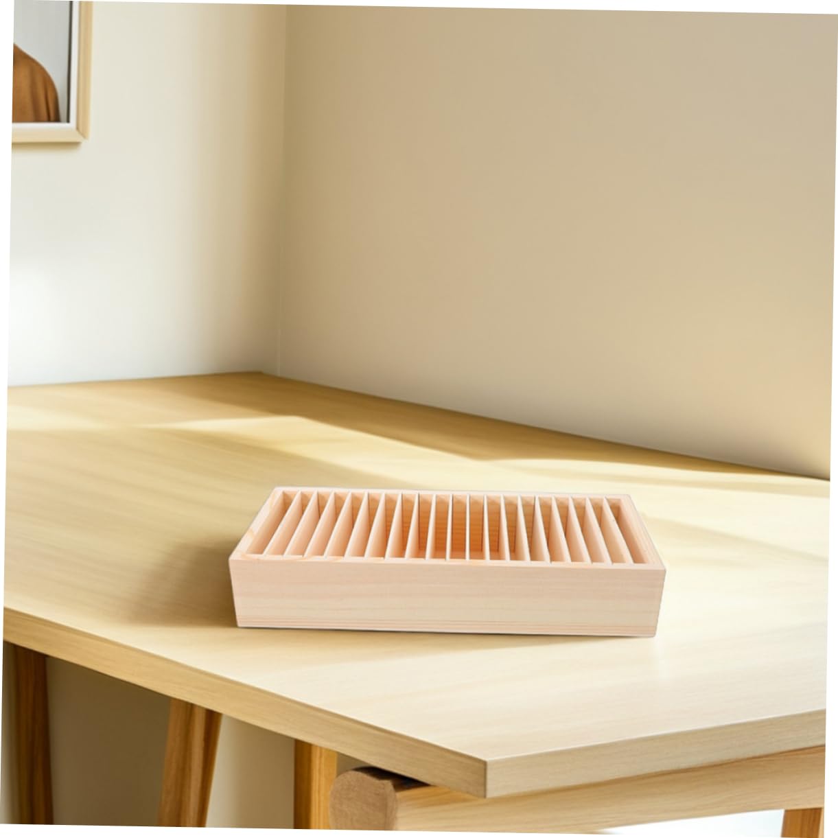VILLCASE Porta Biglietti da Visita in Legno Beige, Scatola Contenitore Multifunzione a Scomparti, Struttura Staccabile, per Ufficio e Casa, Set 2 Pezzi