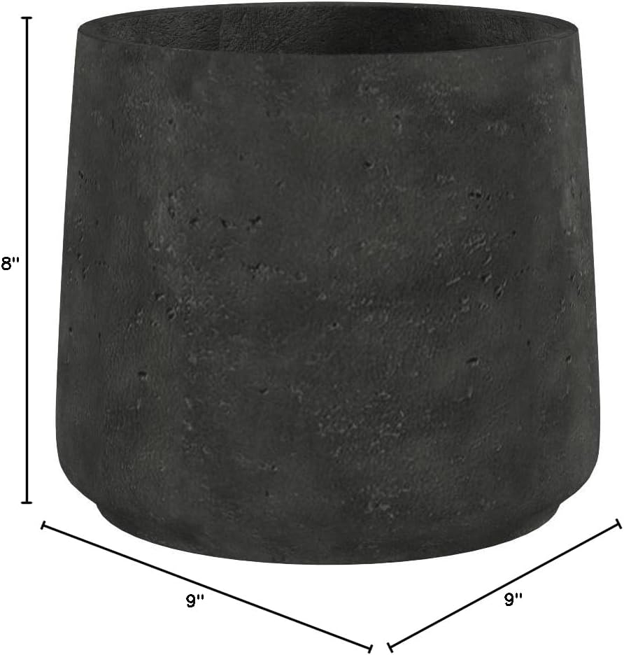 Pottery Pots Black Washed Fiberstone Planter Indoor and Outdoor Flower Pot 8" H x 9" W