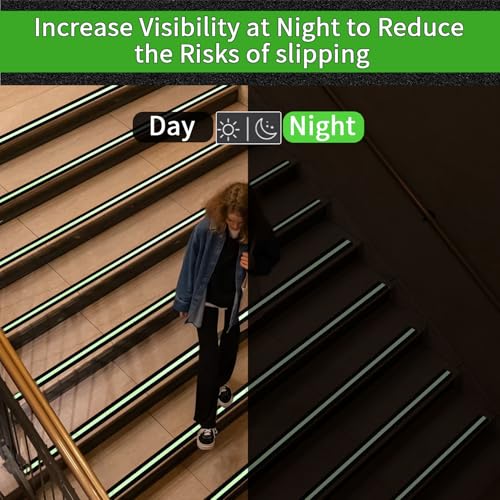 Image of Glow in Dark Anti Slip Tape, 2 inch x35FT Heavy Duty Waterproof Safety Grip Tape for Stairs, Pool, Bathroom - Black & Glow Stripe Indoor /Outdoor Multi-Purpose Traction Tape