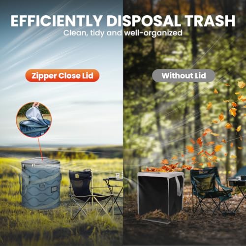 Image of Pop-Up Trash Bin with Removable Divider, Heavy Duty Bottom, Collapsible Storage for Camping, Laundry, Storage and Garden, Waterproof and Tear Resistance Material with Air Vent, Blue