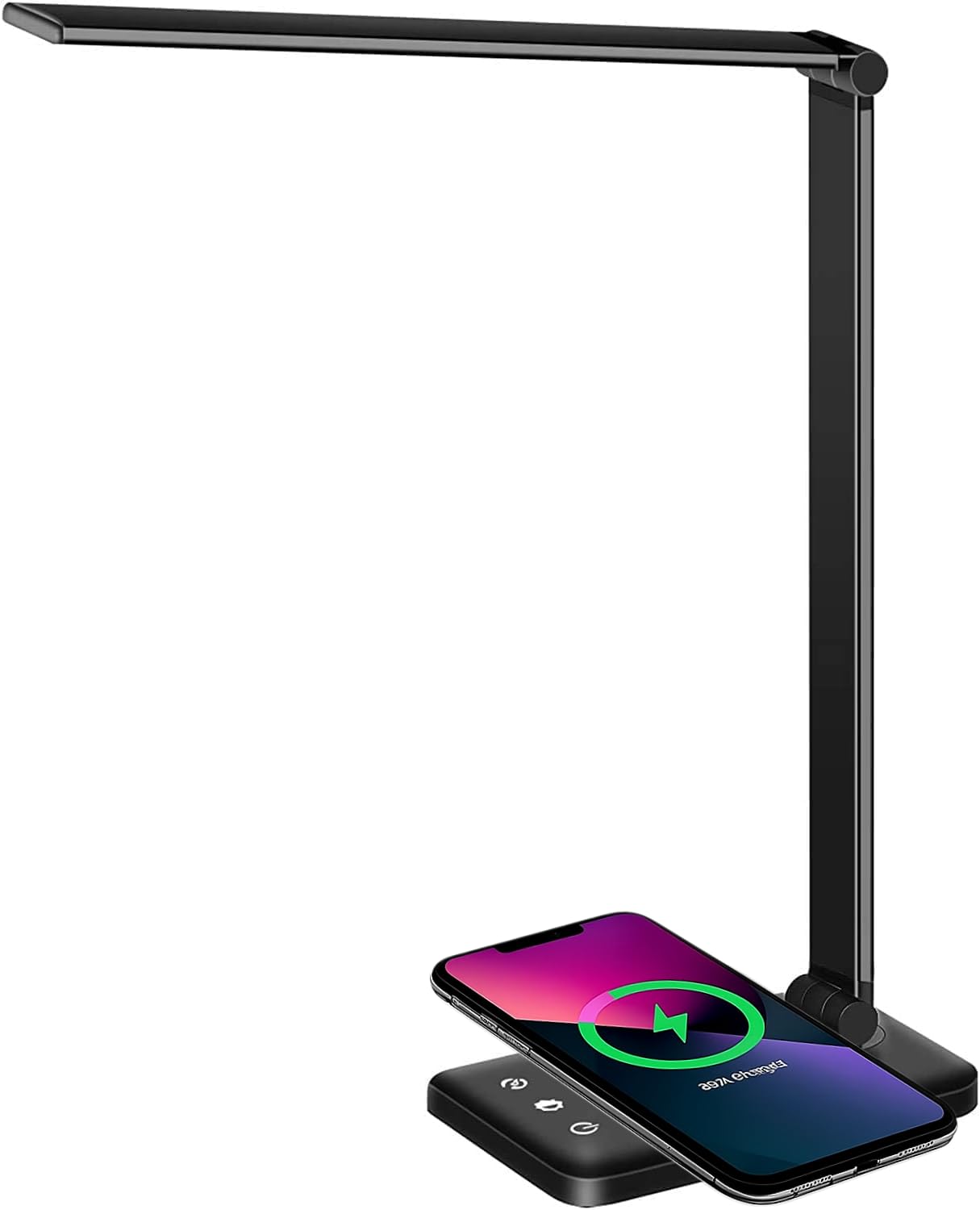 DIWUJI Study Table Lamp with Wireless Phone Charging, Desk Lamp for Study & Office Use with Touch Control, Flicker-Free Light with 3 Color & 10 Brightness, LED Lamp with Timer & USB Port (Black-WC)-image-7
