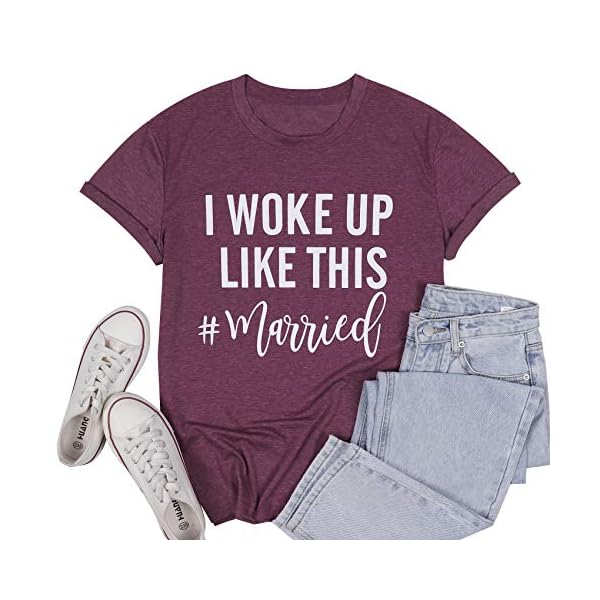 I Woke up Like This Married Shirt Women Cute Bride T-Shirt Wife just Married Honeymoon Top Tee Purple